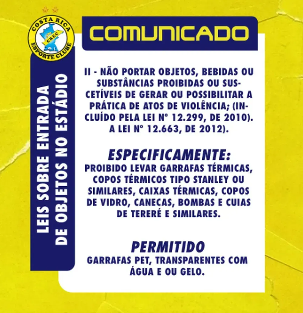 Imagem de compartilhamento para o artigo Costa Rica libera entrada de torcedores com garrafas de água no Laertão da MS Todo dia